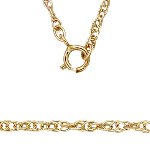 14K Yellow 1.3mm Carded Machine Rope Chain