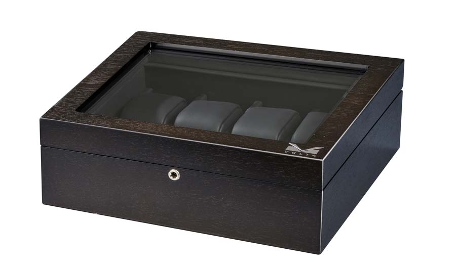 Volta "Belleview" 8-Watch Glass-Top Cases in Carbon Fiber or Ebony