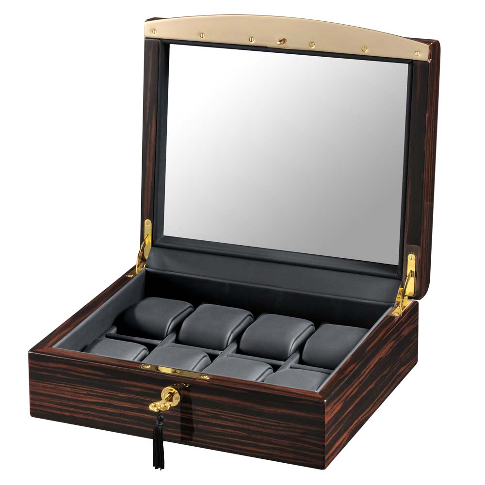 Volta "Rustic" 8-Watch Glass-Top Cases in Macassar Ebony