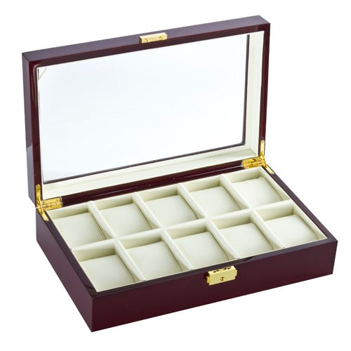 Diplomat "Estate" 10-Watch Glass-Top Cases in Mahogany