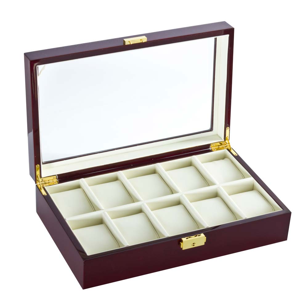 Diplomat "Estate" 10-Watch Glass-Top Cases in Mahogany