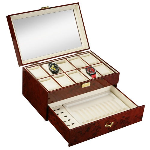 Diplomat "Estate" 10-Watch Glass-Top Cases in Ebony or Burlwood