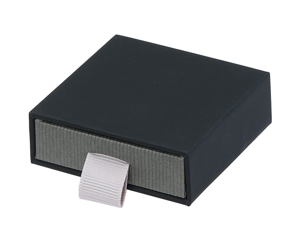 "Cassie"  Small Sliding Black/Gray Drawer Box with Black Microsuede Pouch