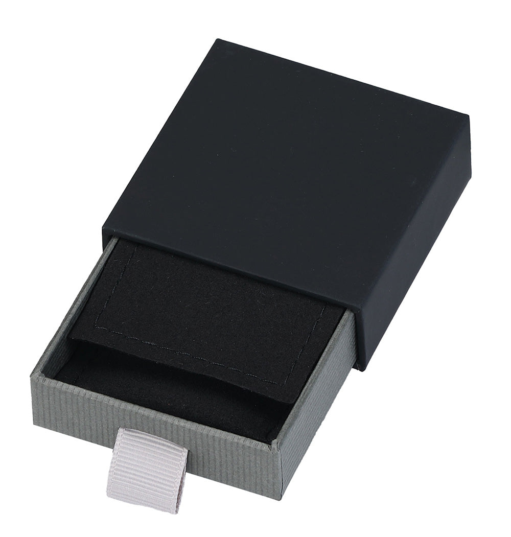 "Cassie"  Medium Sliding Black/Gray Drawer Box with Black Microsuede Pouch