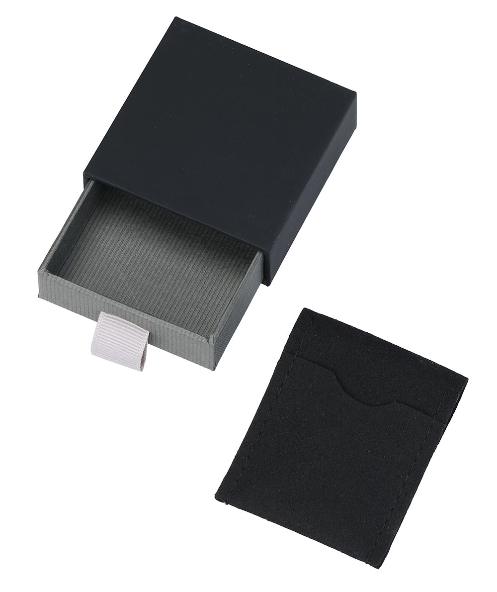 "Cassie"  Small Sliding Black/Gray Drawer Box with Black Microsuede Pouch