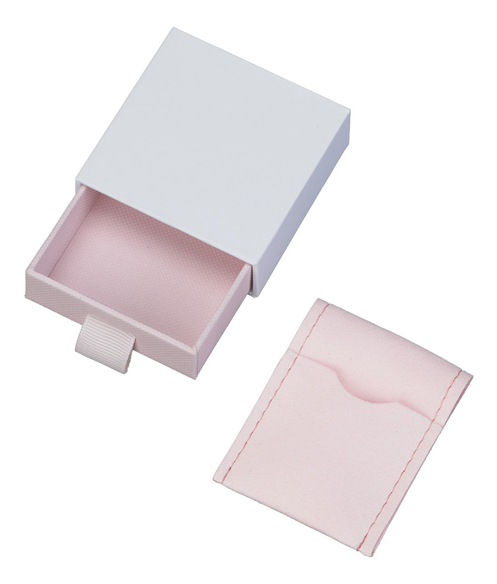 "Cassie"  Small Sliding White/Pink Drawer Box with Pink Microsuede Pouch