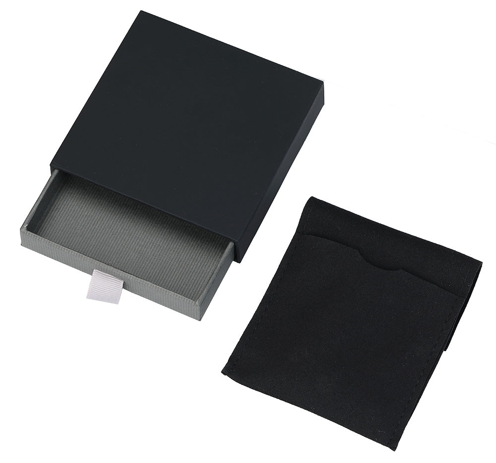 "Cassie"  Medium Sliding Black/Gray Drawer Box with Black Microsuede Pouch