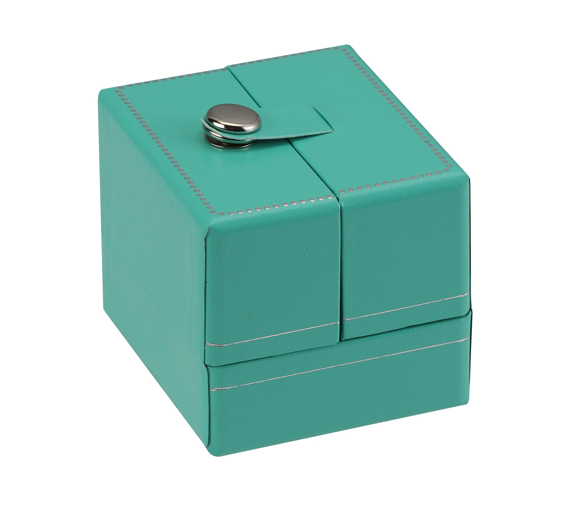"Manhattan" 2-Door Ring Slot Box in Turquoise/Silver Trim