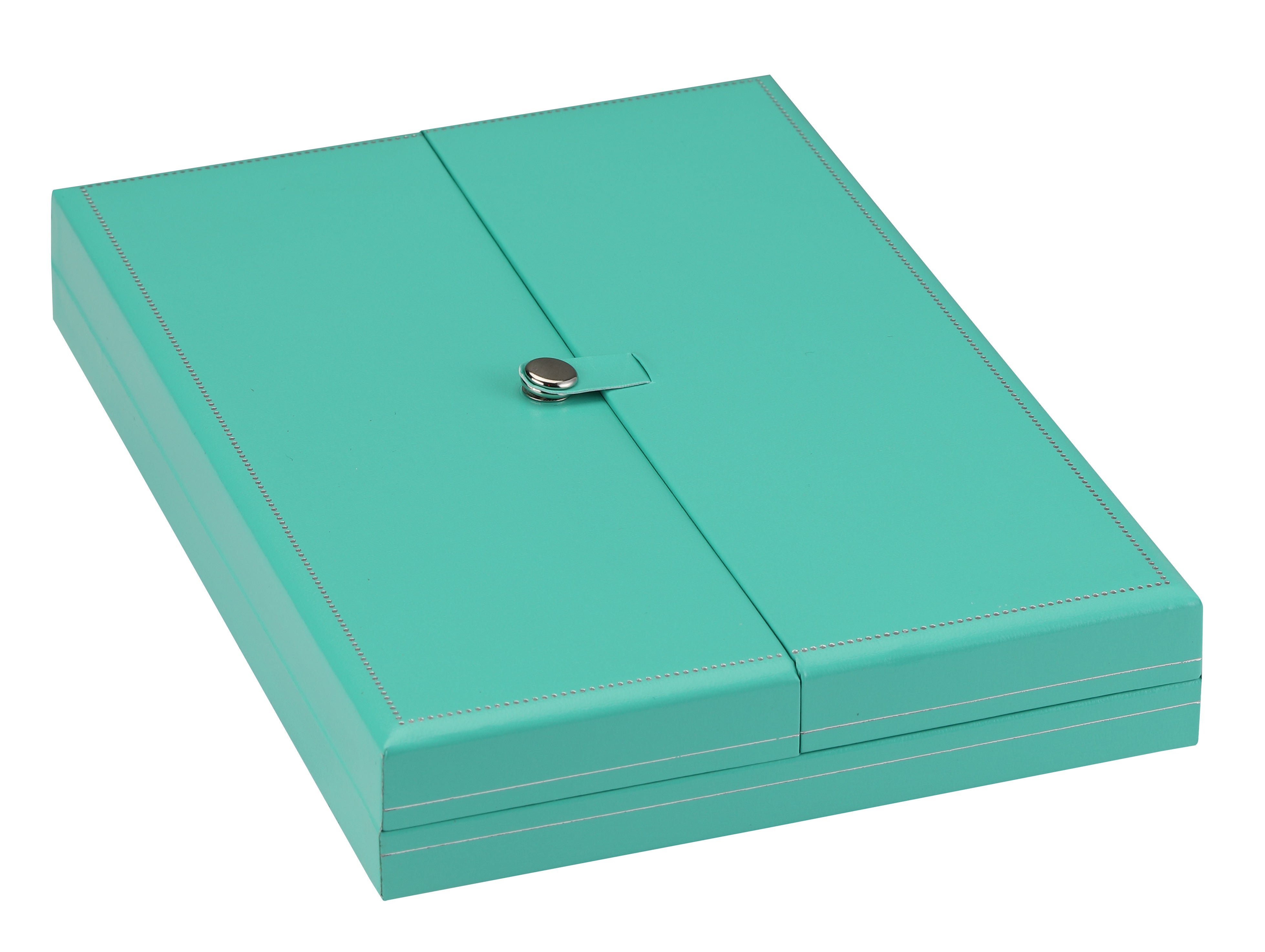 "Manhattan" 2-Door Necklace Box in Turquoise/Silver Trim
