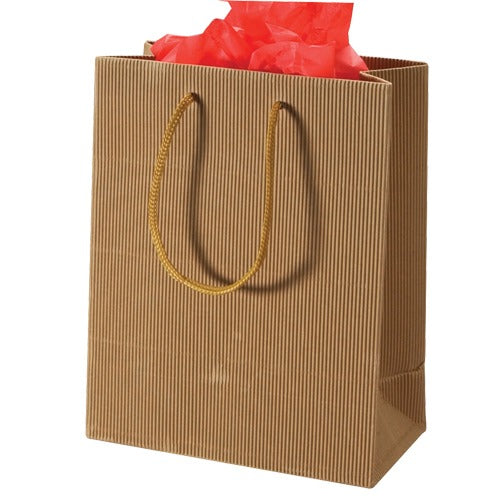 Corrugated Kraft Paper Tote-Style Gift Bags, 10" L x 3" W