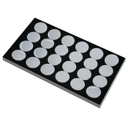 24 Acrylic 1.75" Ø Gem Jars Inserts in Foam Foam Tray Liners, 14.75" L x 8.25" W