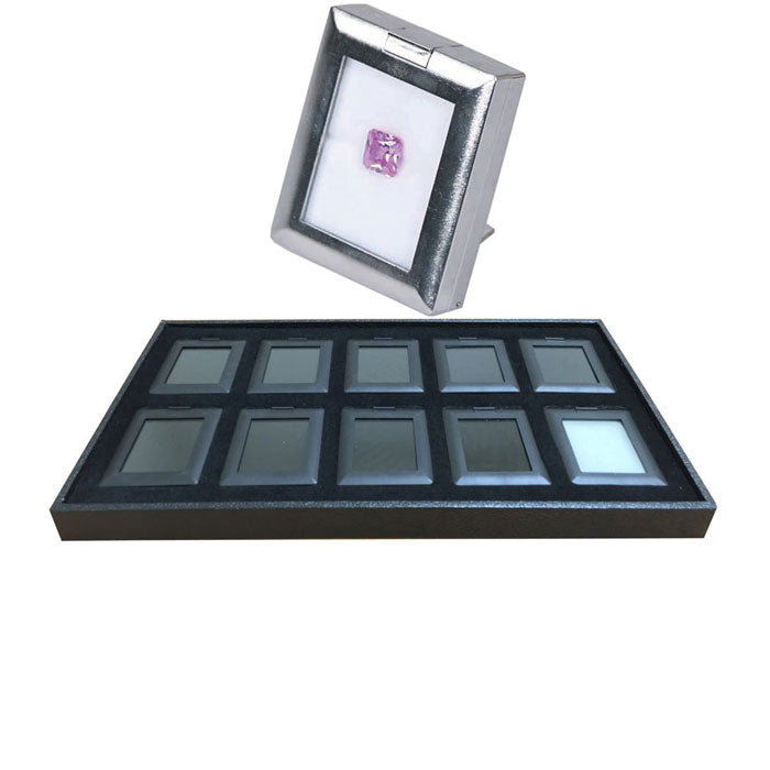 10 Glass-Top White 2.88 x 2.25" Glass-Top Gem Boxes Inserts in Plastic Trays, 14.75" L x 8.25" W