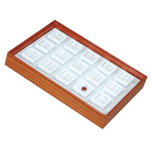 15 Glass-Top 1 x 1" Gem Jars w/White Rolled-Foam Inserts in Beech Wood Trays, 8" L x 5.5" W