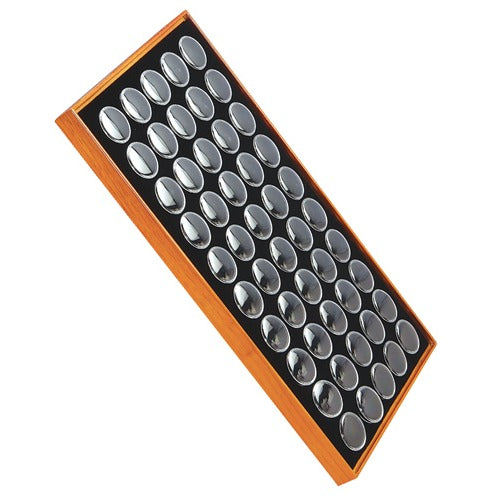 50 Acrylic 1.13" Ø Gem Jars w/Black Flat-Foam Inserts in Beech Wood Trays, 14.75" L x 8.25" W