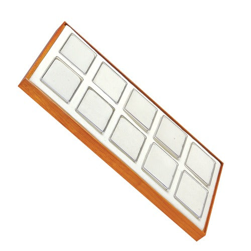 10 Acrylic 3 x 2.25" Gem Jars w/White Flat-Foam Inserts in Beech Wood Trays, 14.75" L x 8.25" W