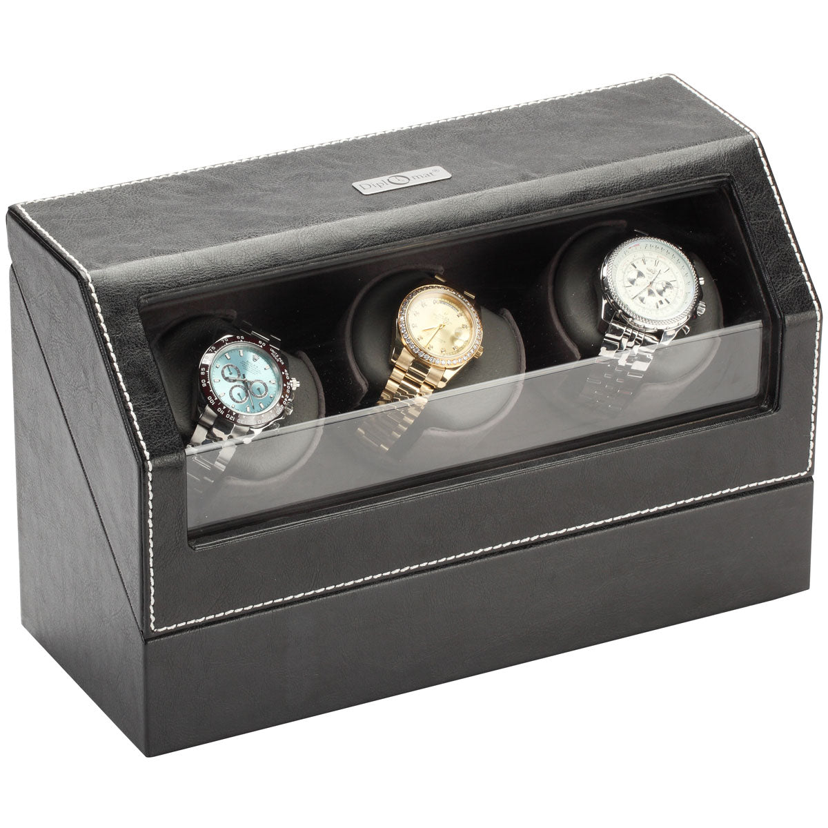 Diplomat "Victoria" 3-Watch Winder in Onyx & Charcoal