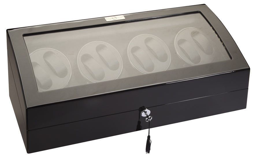 Diplomat LED Lit Eight (8) Watch Winder - Black Ebony Wood Finish / Additional Storage for 9 Watches