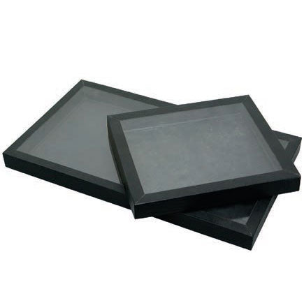 Black Wood Utility Trays w/Glass-Top Lid, 14.75" L x 7.25" W