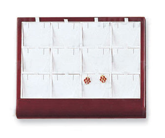 12-Pair Earring or Pendant Display Trays w/Curved Front in Pearl & Mahogany, 9.38" L x 7.38" W