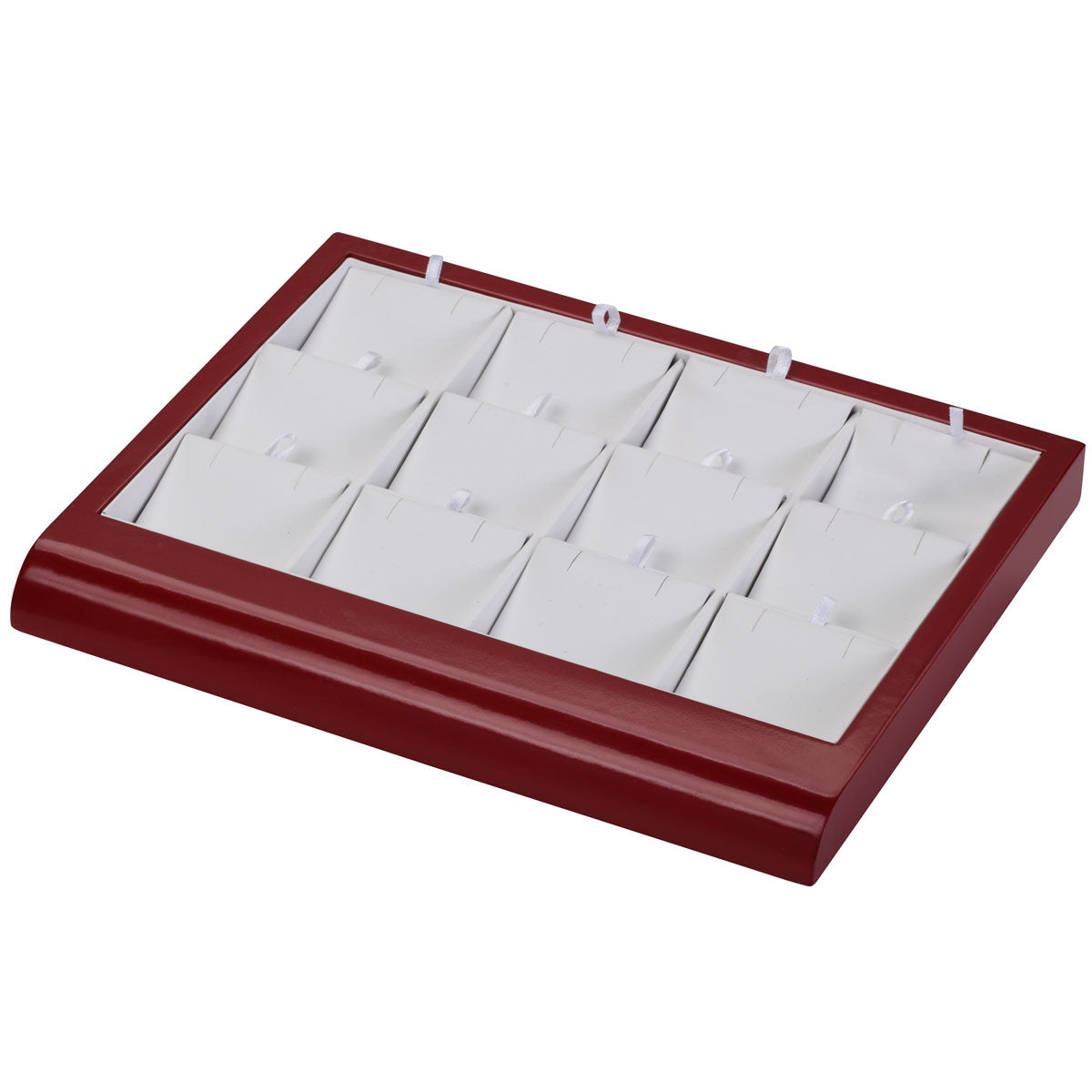 12-Pair Earring or Pendant Display Trays w/Curved Front in Pearl & Mahogany, 9.38" L x 7.38" W
