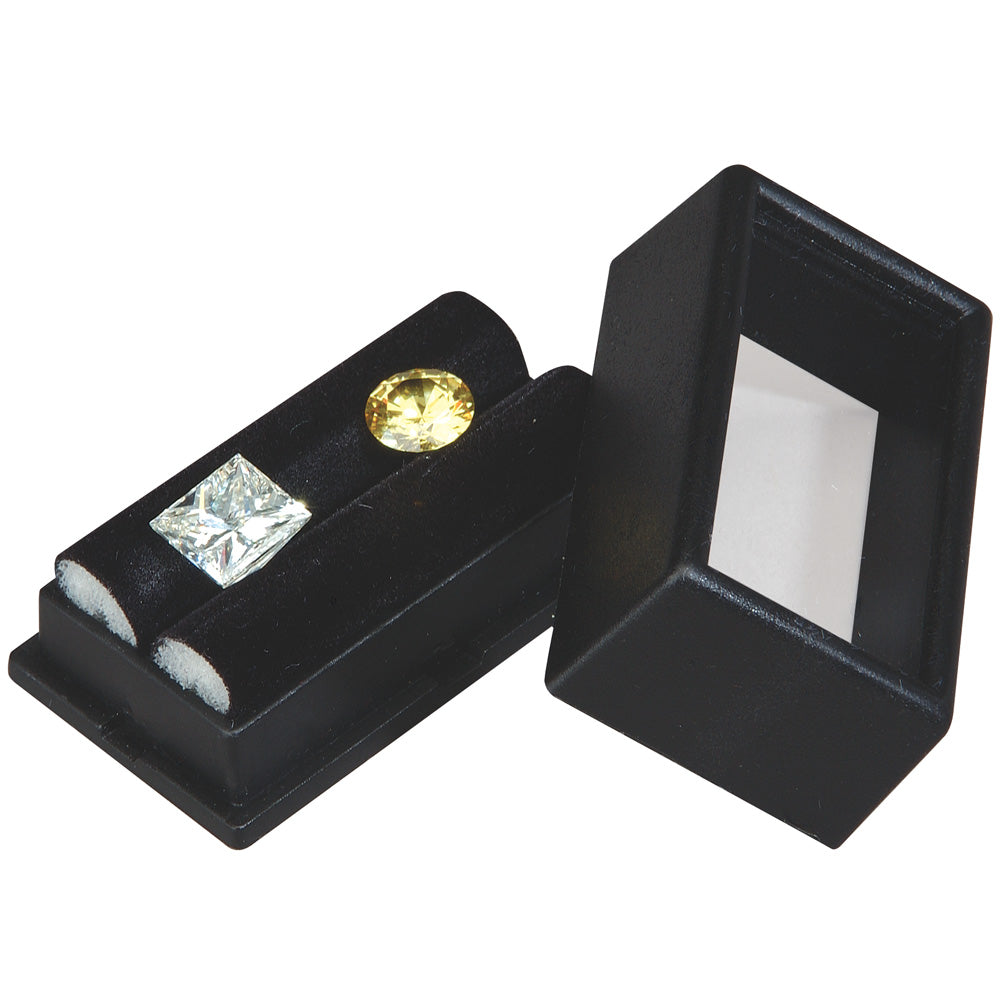 Glass-Top Gem Boxes w/Rolled-Foam Inserts in Black or White